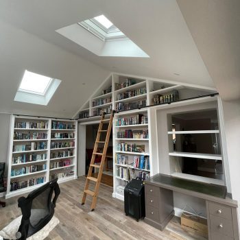 Bespoke office and study maximising every inch of space inclusive of library ladder