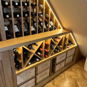 European Oak Bespoke Under stairs wine storage cabinet.
