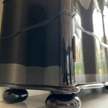 Black high gloss bespoke design curved sideboard with pebble feet