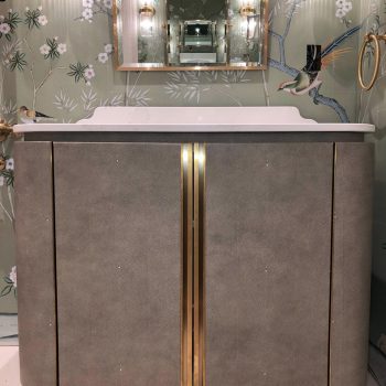 Bespoke Vanity Unit, Faux Shark Skin Leather Doors with Solid Antique Brass Handles