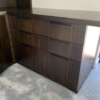 Drawer pack with Book matched Oak veneer to faces, recessed finger pull detail
