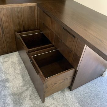 Bespoke home office, drawer open to show rods for suspended files